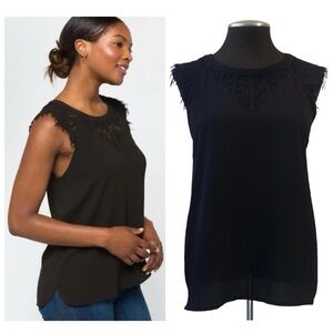 NWT Elegant Black Lace Trim Sleeveless Top